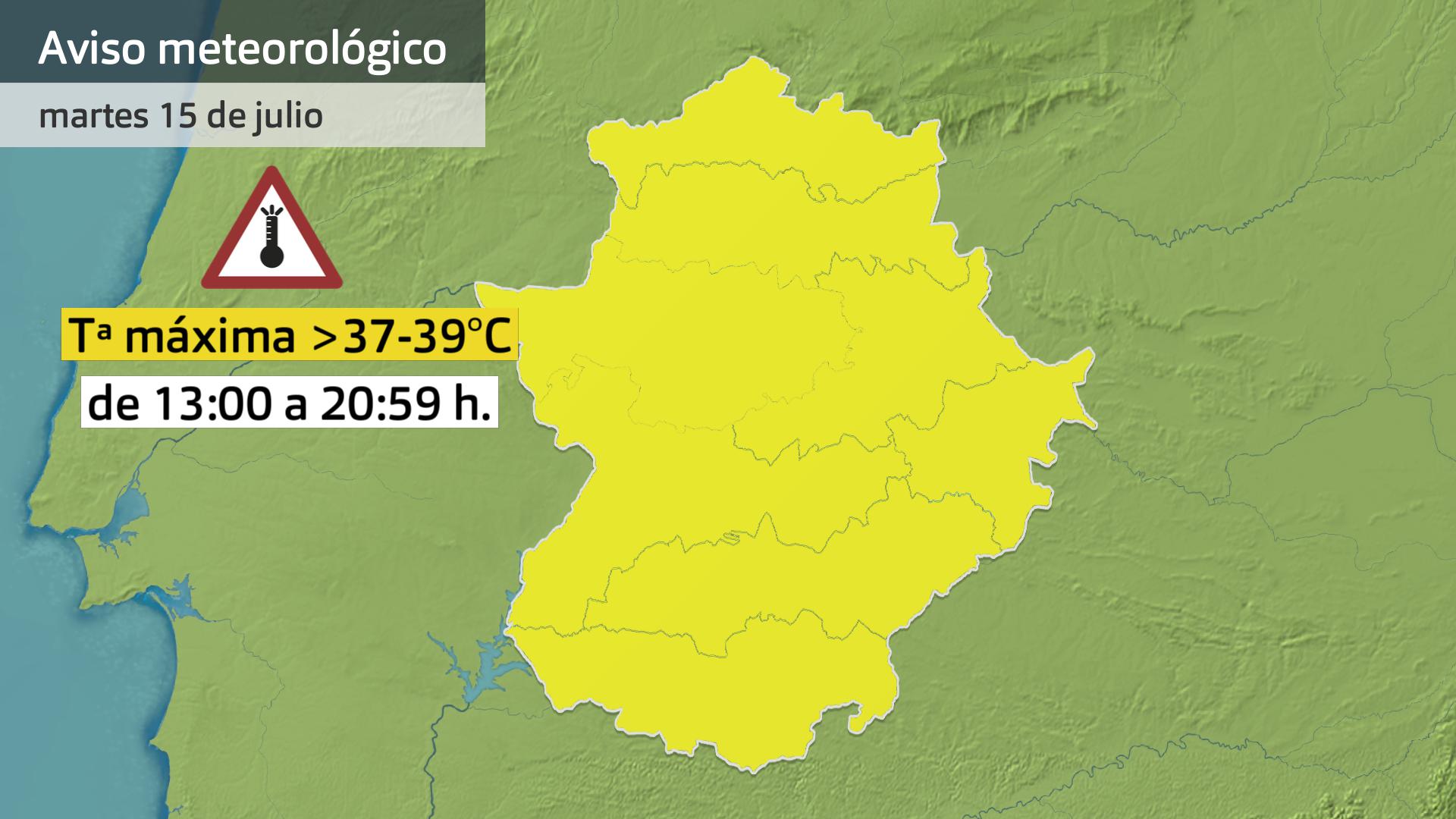 Mapa de avisos para el martes 15 de julio