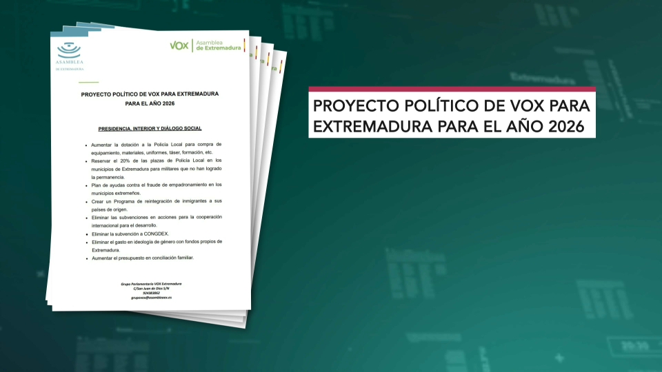 Grafismo del documento del proyecto político de Vox para Extremadura