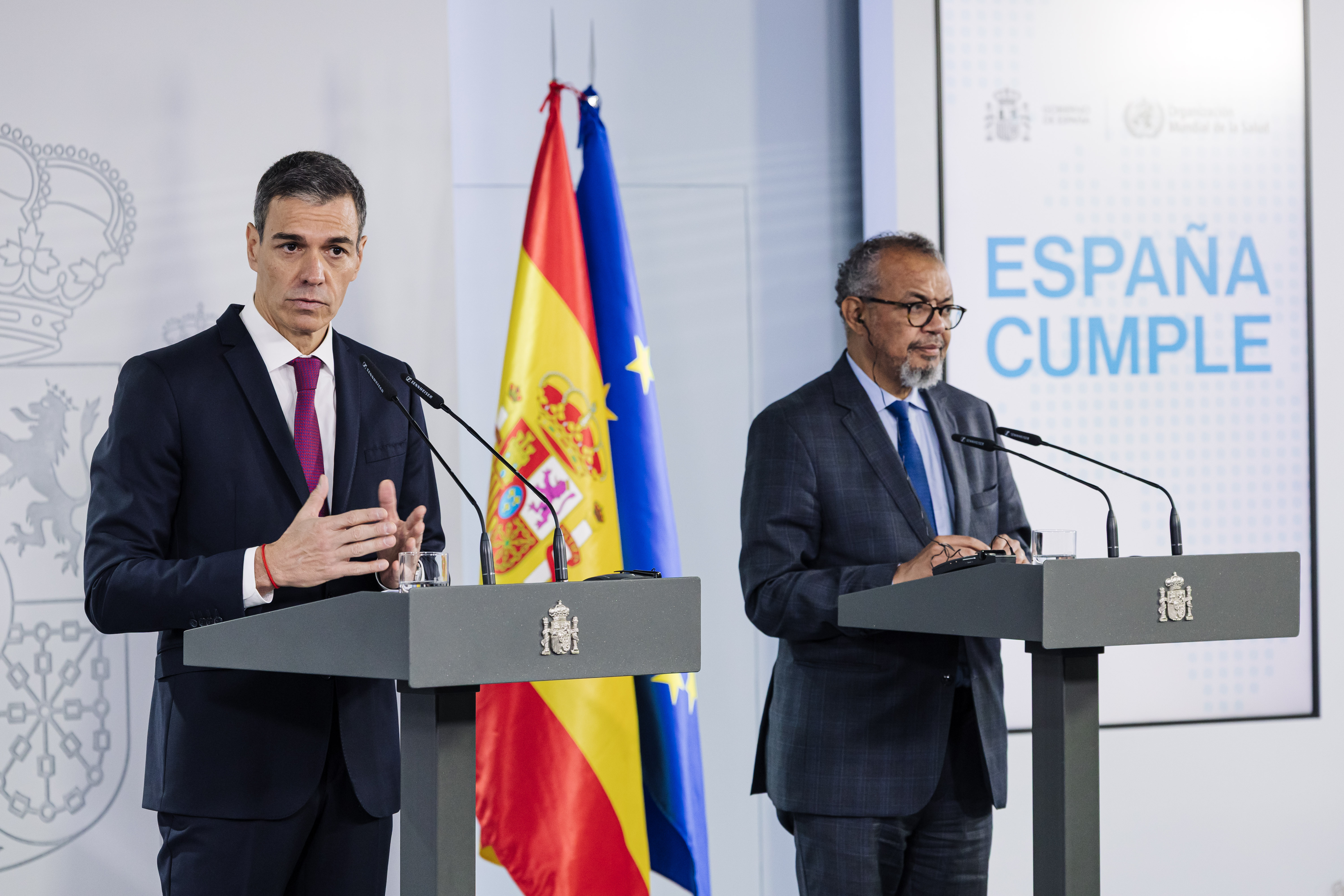 El presidente del Gobierno, Pedro Sánchez recibe al director general de la Organización Mundial de la Salud (OMS), Tedros Adhanom