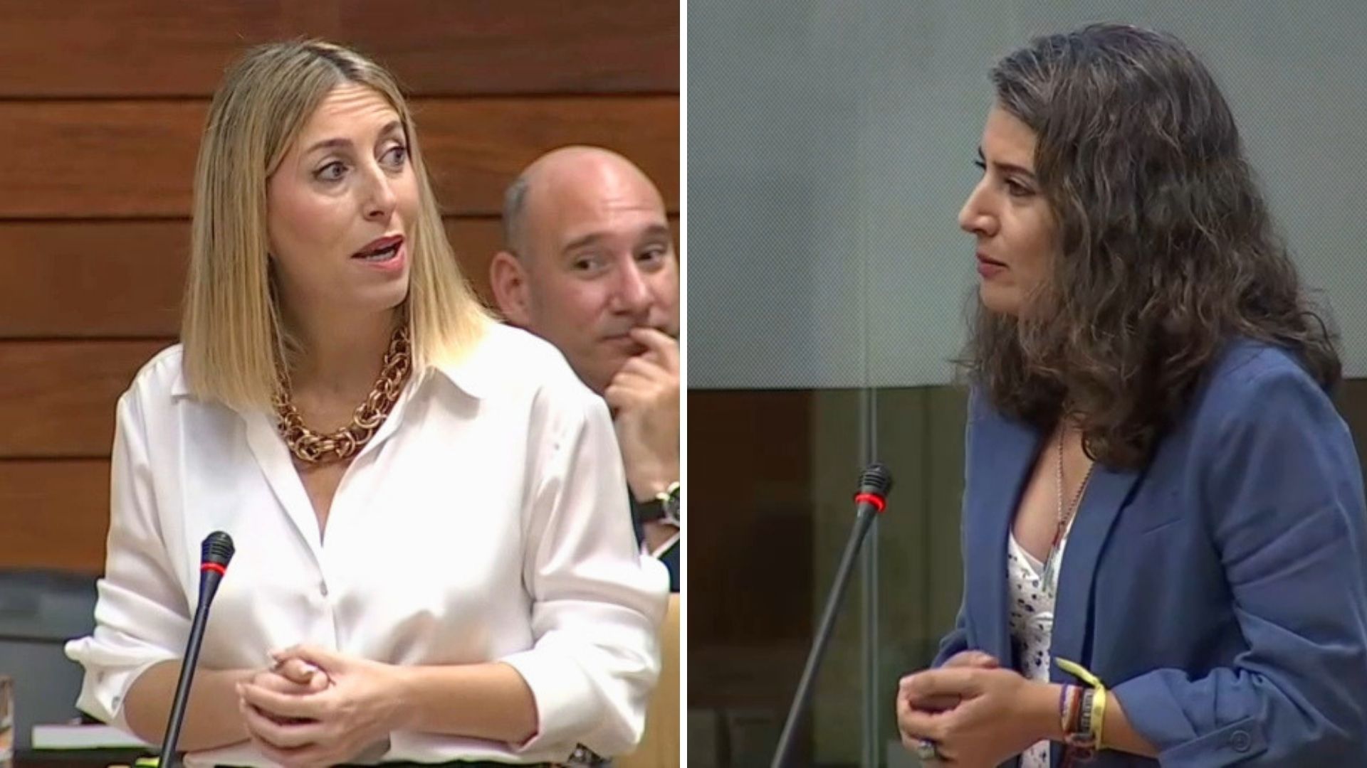 La presidenta de la Junta, María Guardiola, y la diputada de Unidas por Extremadura, Irene de Miguel
