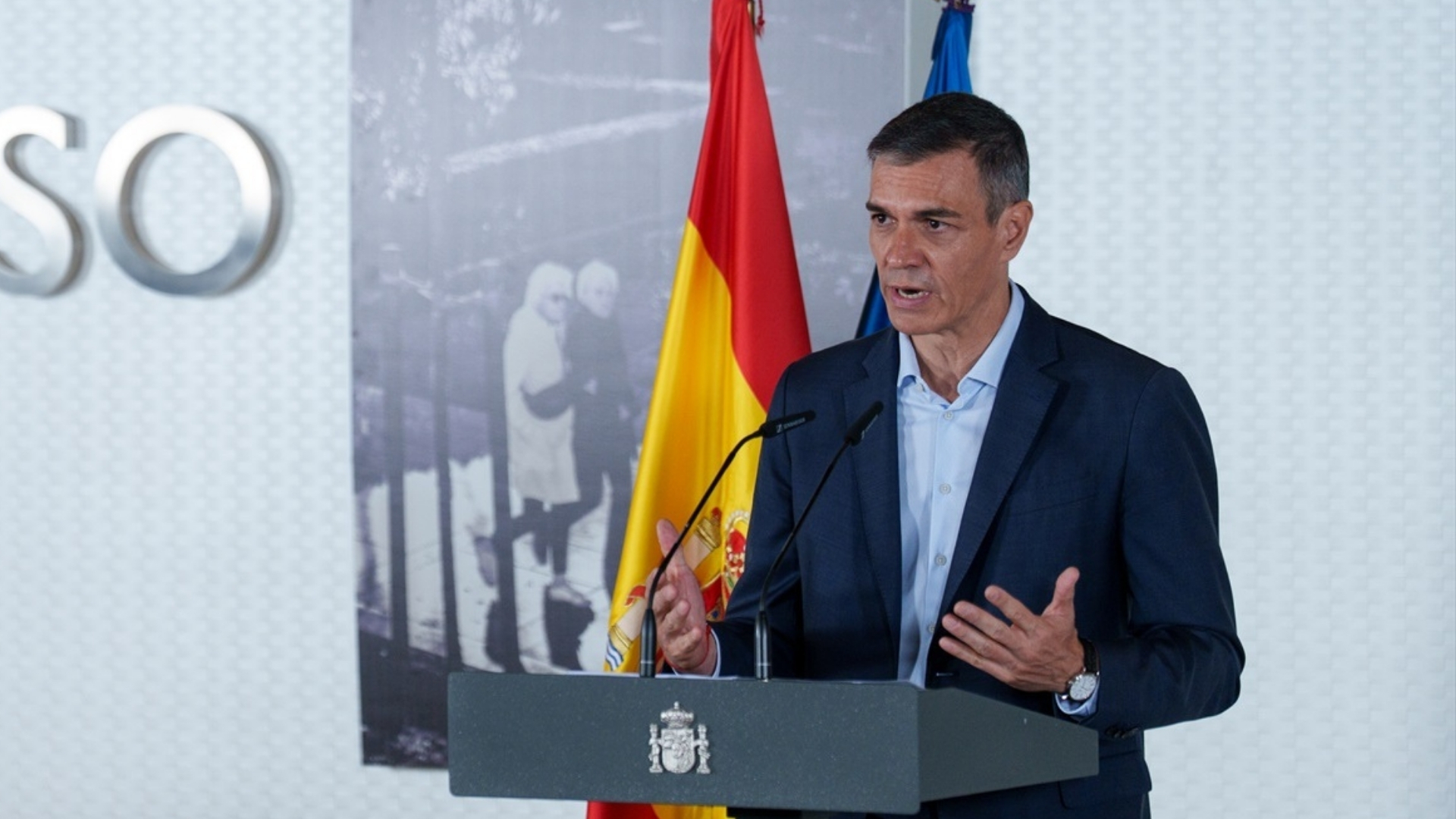 El presidente del Gobierno, Pedro Sánchez, durante un encuentro sobre políticas de apoyo a la discapacidad y la dependencia, en el Instituto de Mayores y Servicios Sociales (IMSERSO), a 23 de junio de 2026