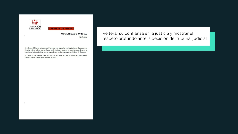La Diputación de Badajoz expresa su respeto al fallo judicial
