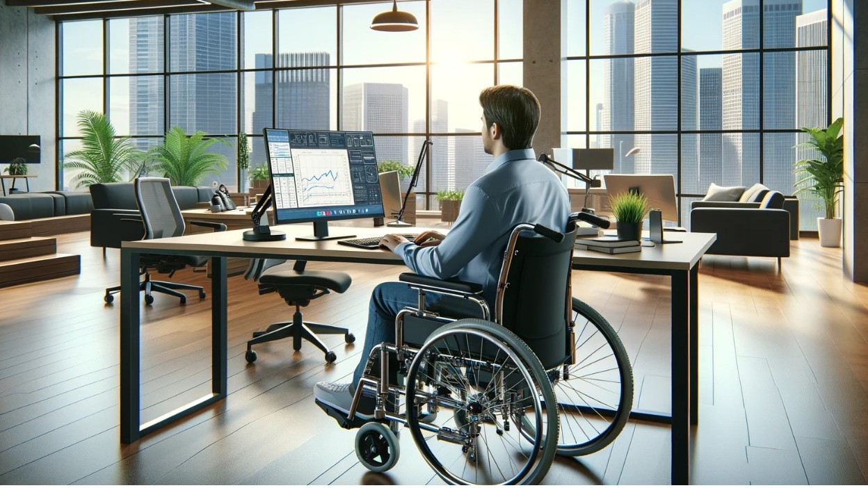 Joven discapacitado en su trabajo