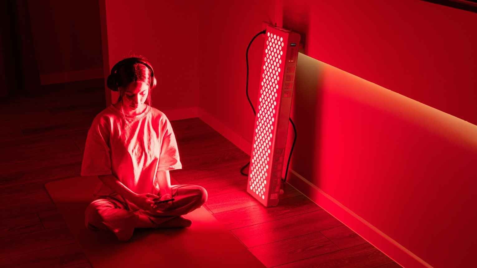 Joven en una habitacion iluminada de rojo