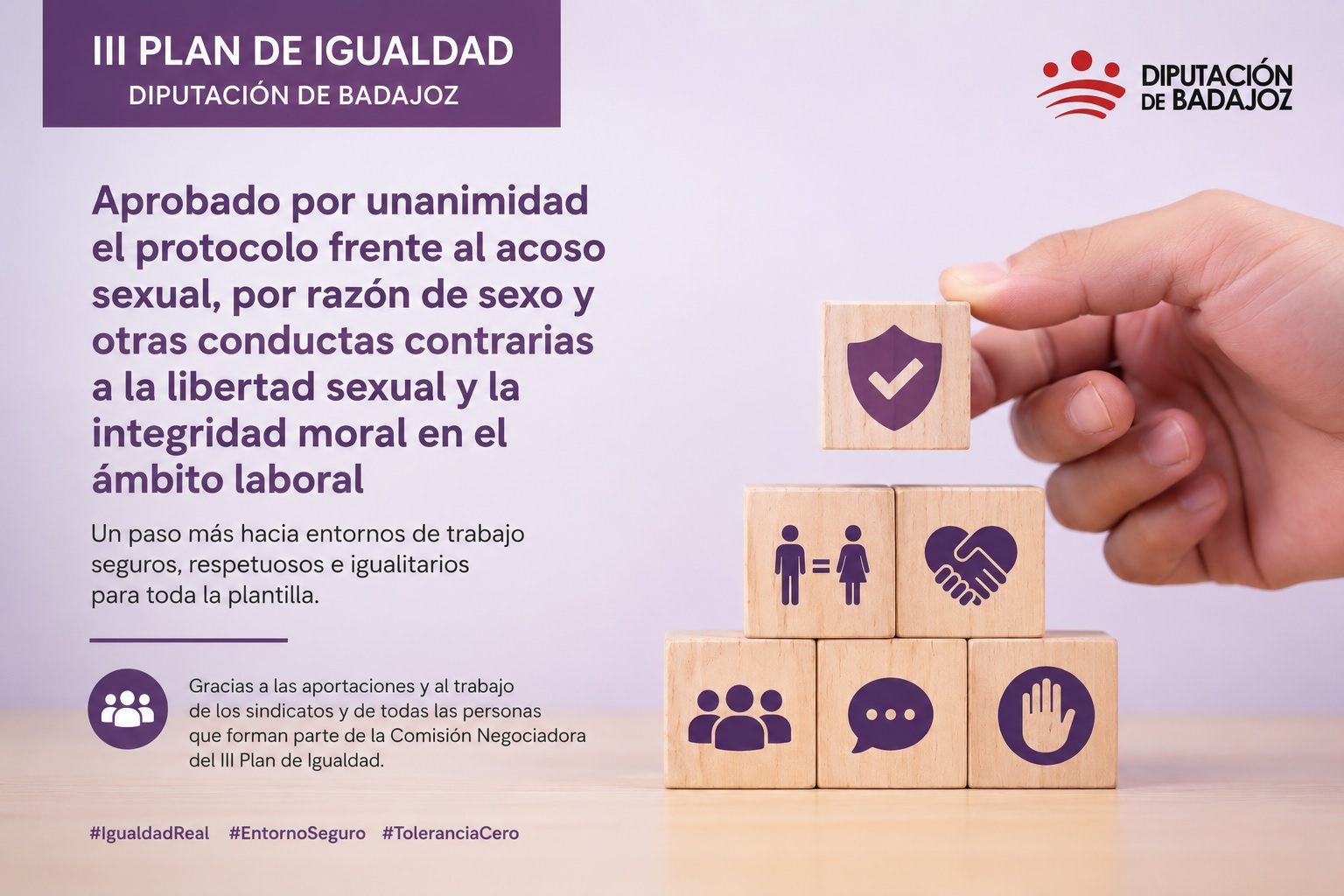 La Diputación de Badajoz aprueba por unanimidad el protocolo frente al acoso sexual