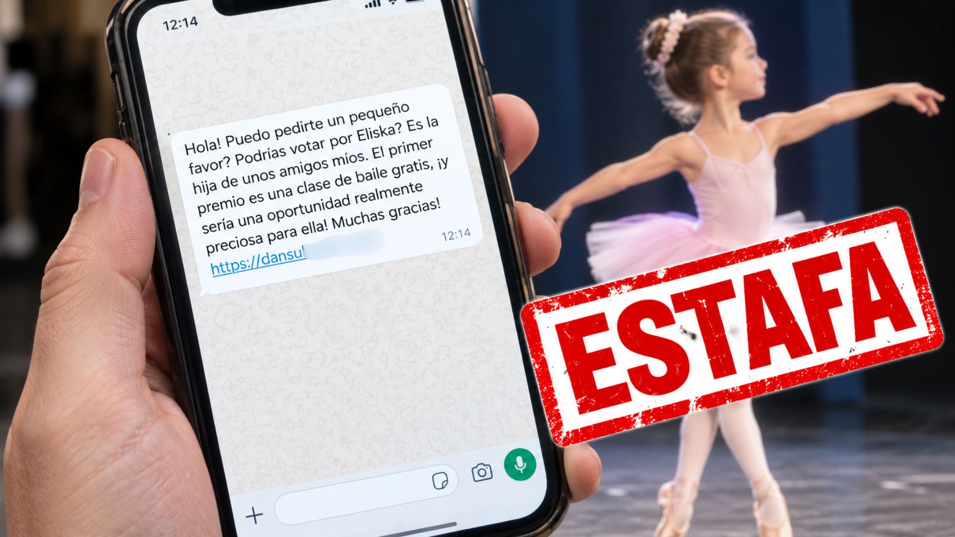 Teléfono móvil con el texto de la estafa
