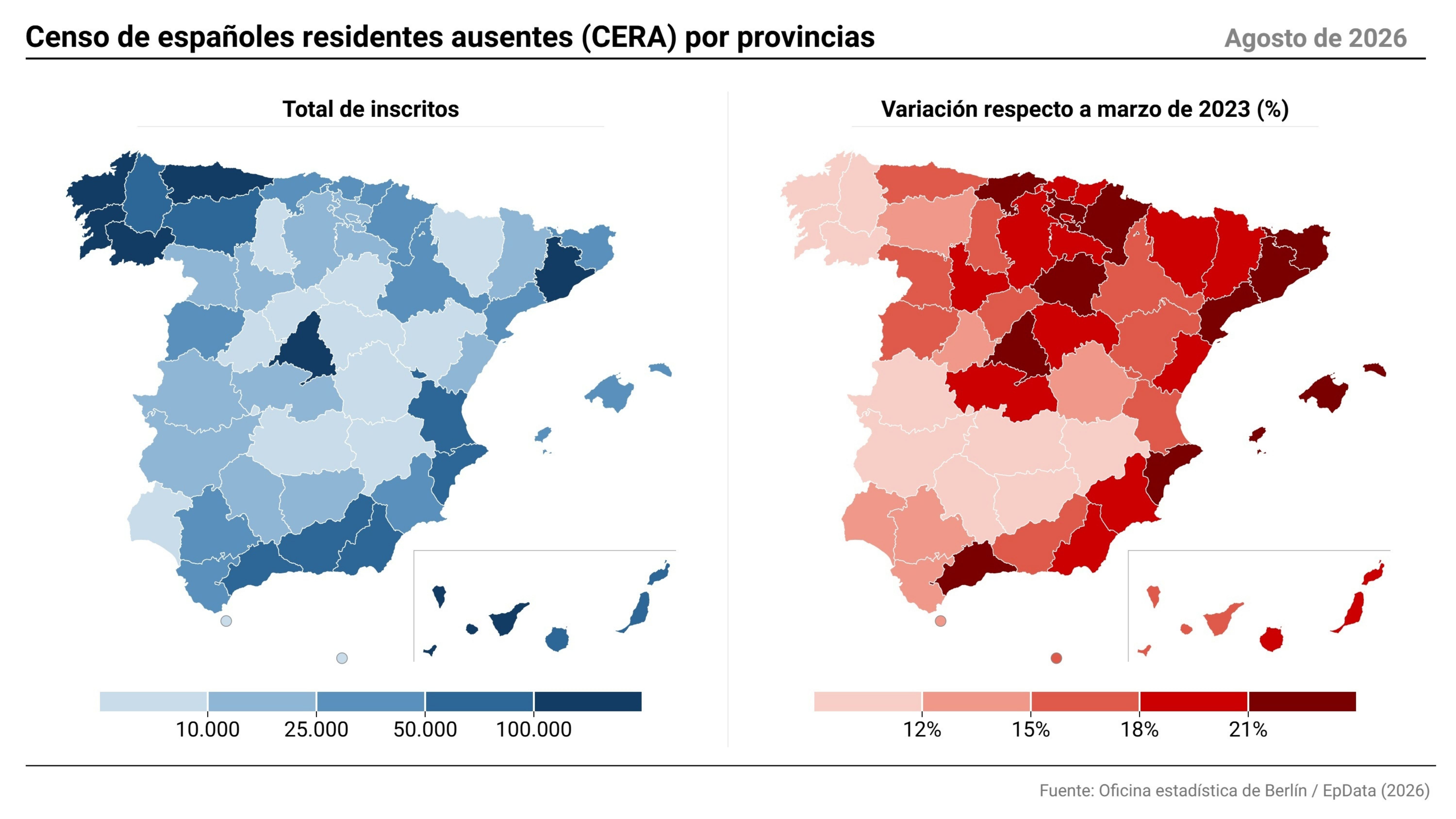 Infografía con datos del Censo Electoral de Residentes Ausentes (CERA) en España.