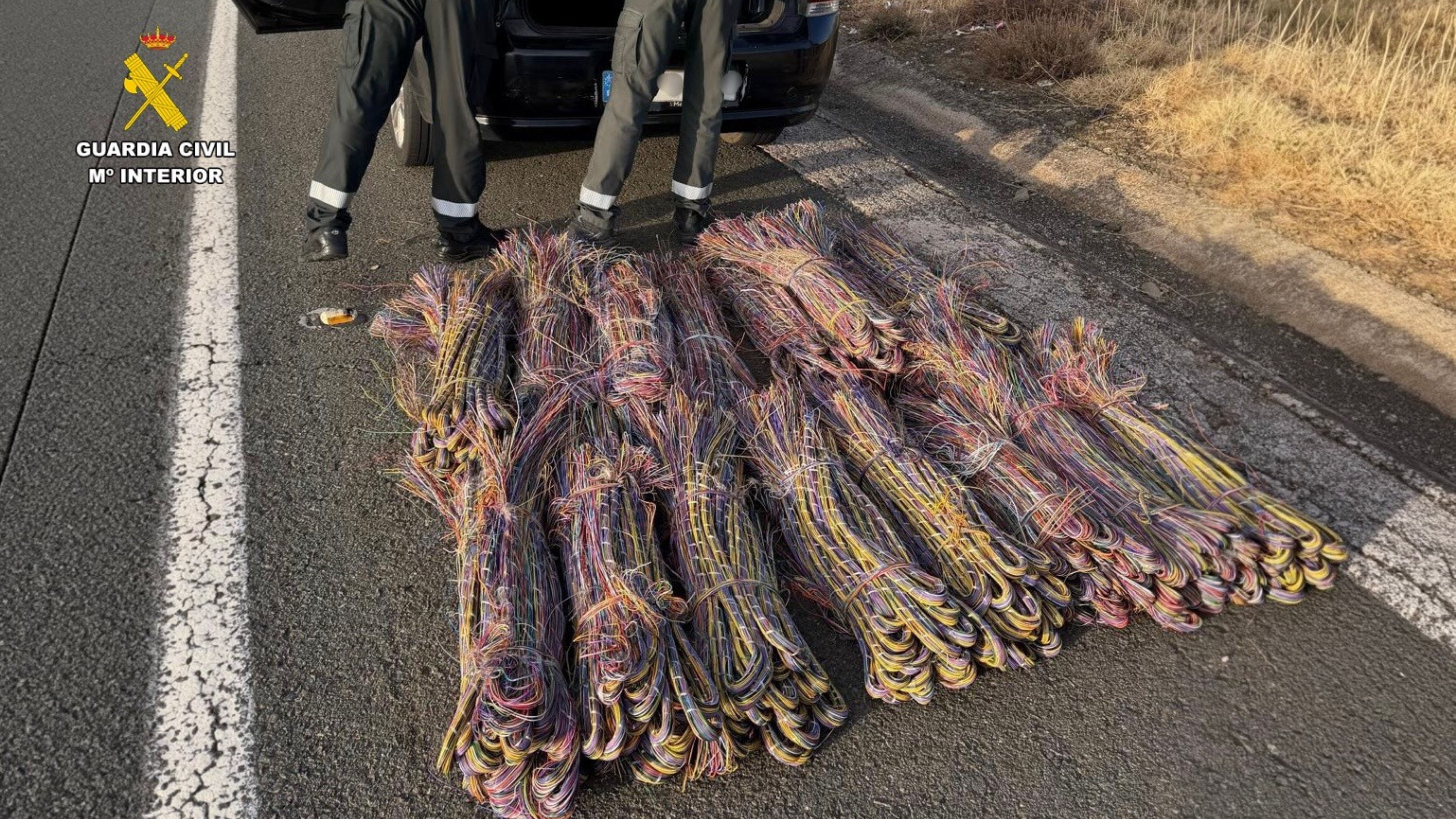 Cable de cobre incautado en una operación de la Guardia Civil. 