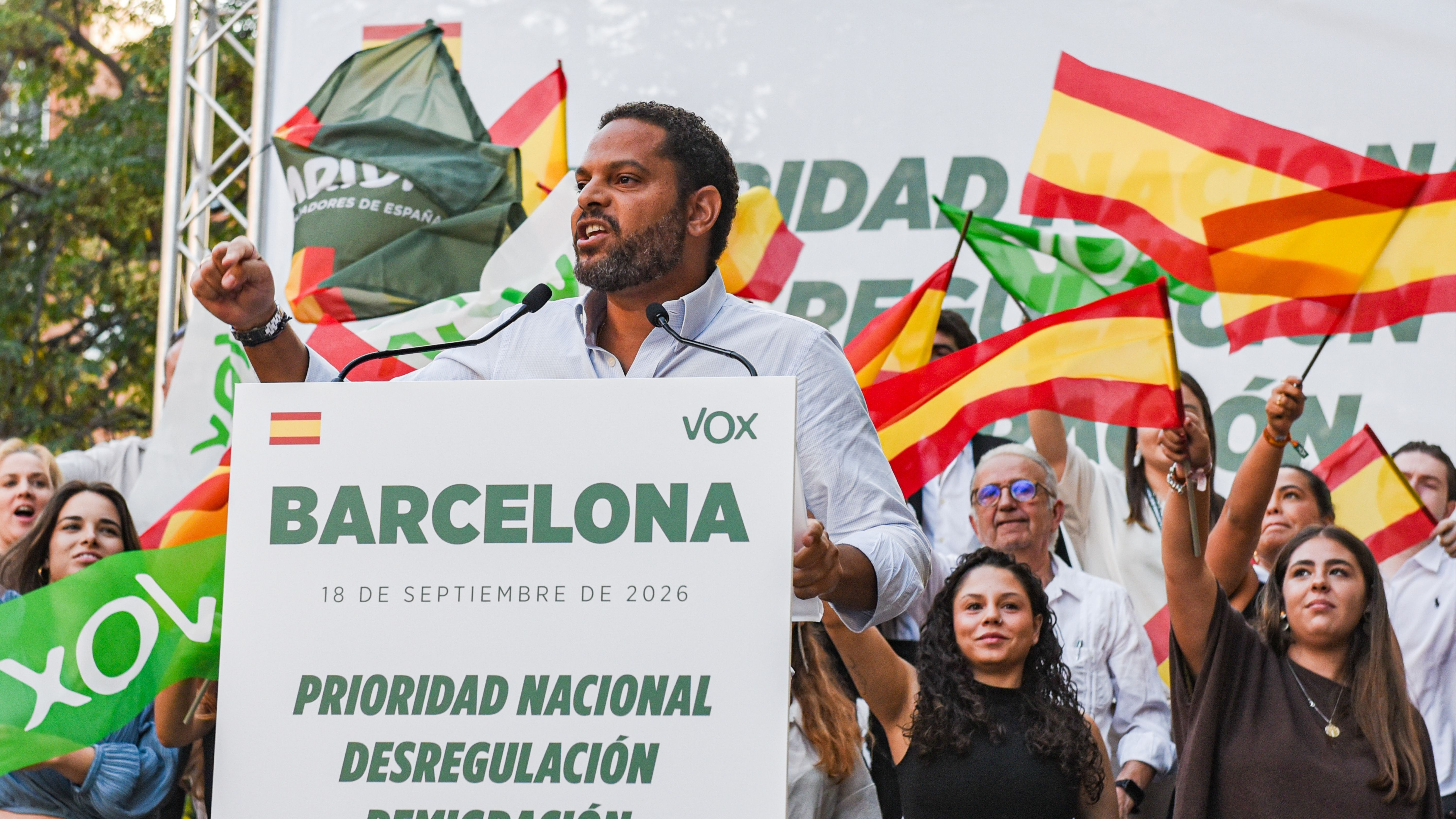El líder de Vox en Catalunya, Ignacio Garriga, durante un acto de campaña en Barcelona (Cataluña)
