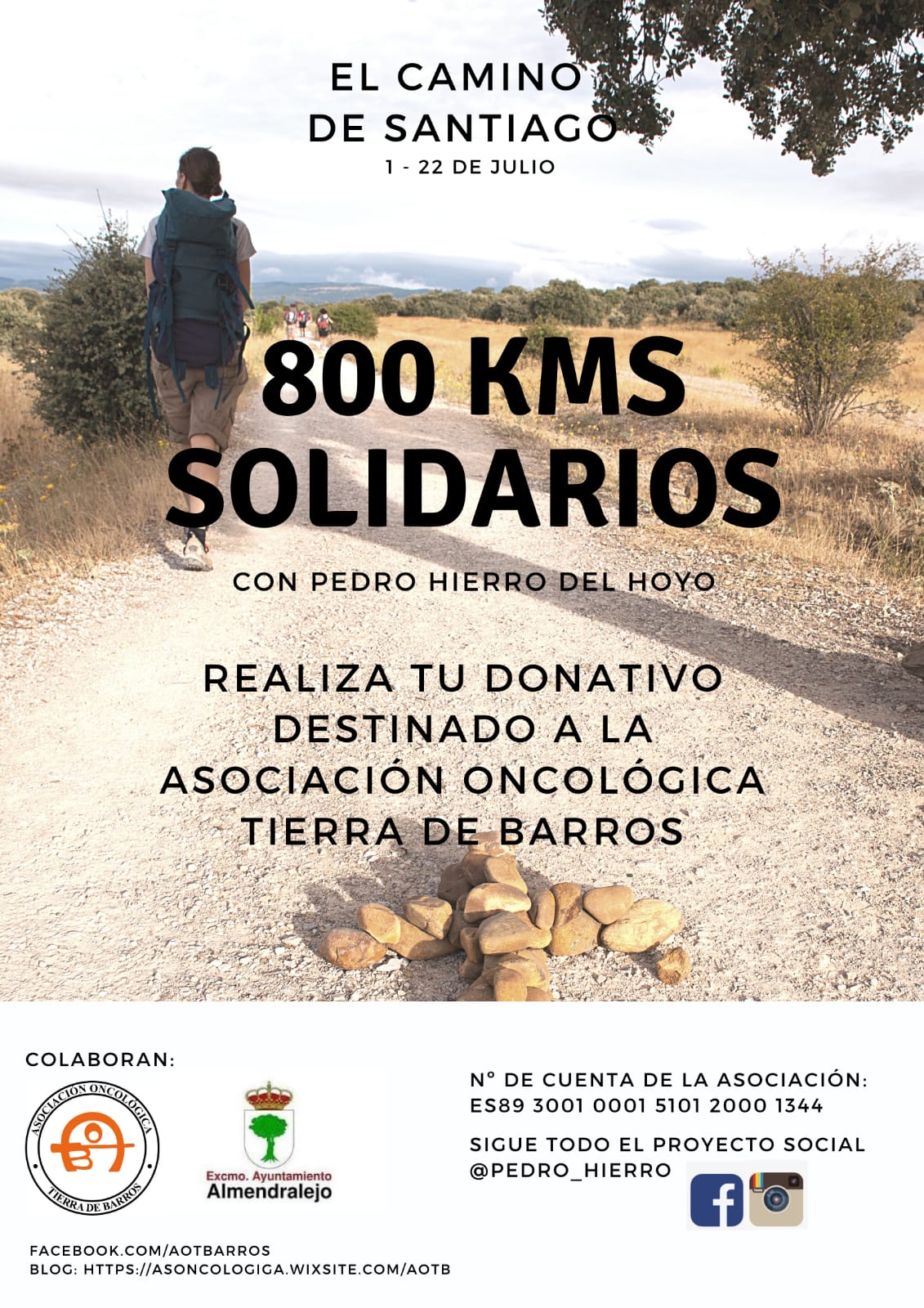 Cartel de la iniciativa solidaria de Pedro Hierro que hará el Camino de Santiago para recaudar fondos en la lucha contra el cáncer