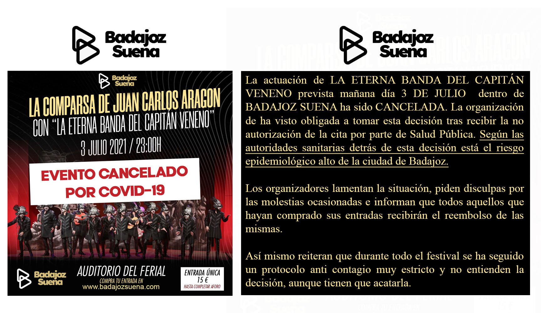 Comunicado de suspensión del concierto