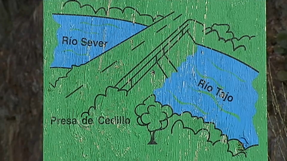 Dibujo de la presa de Cedillo sobre los ríos Sever y Tajo