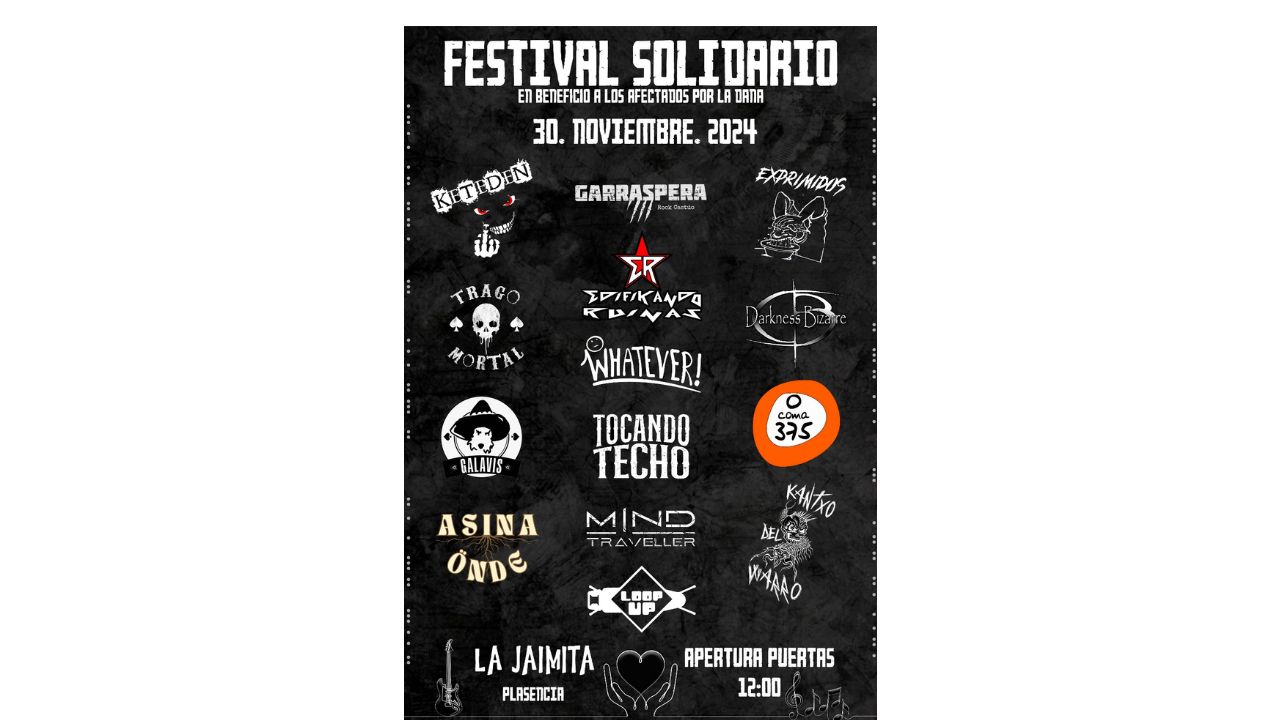 Festival solidario en Plasencia el 30 de noviembre para ayudar a los damnificados por la DANA