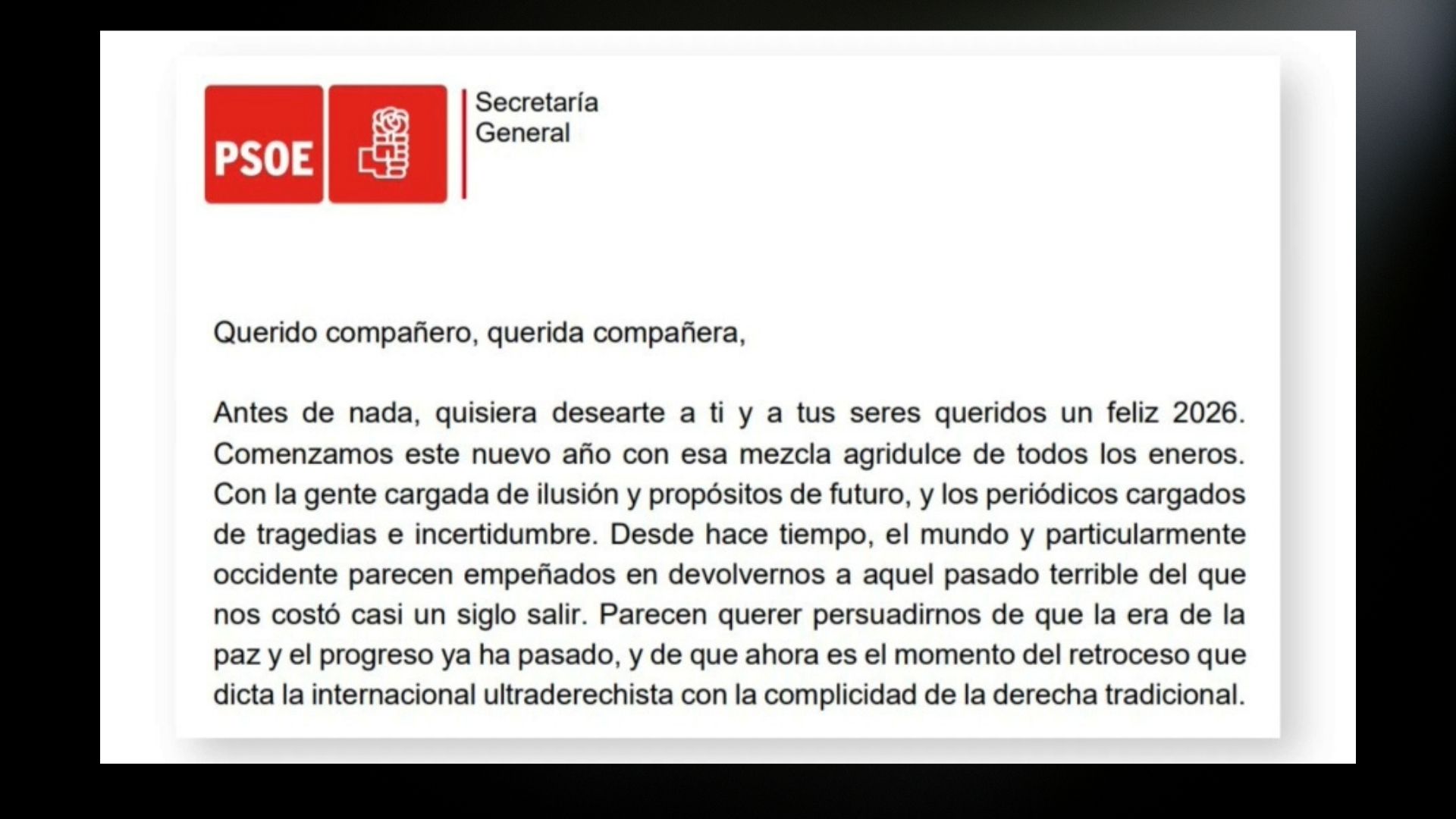 Carta de Pedro Sánchez 