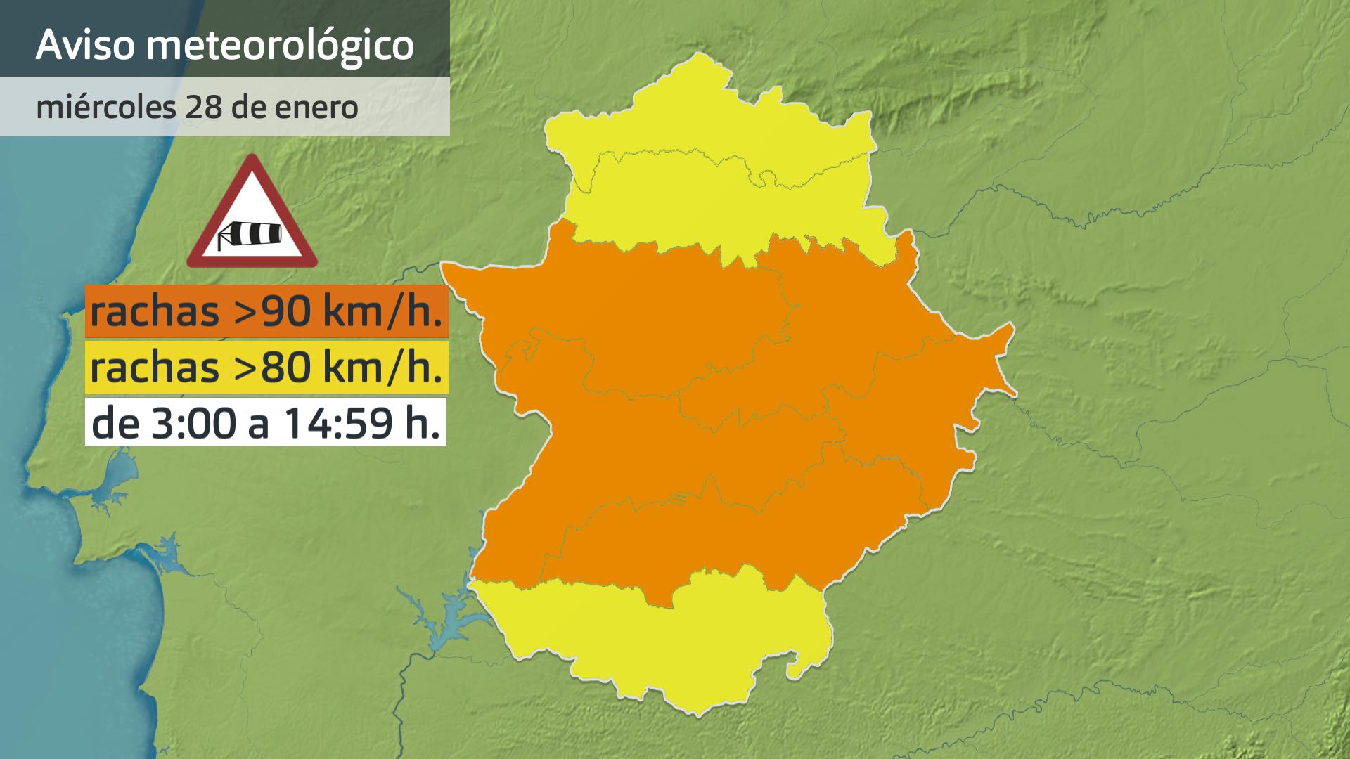 Mapa de avisos para el 28 de enero