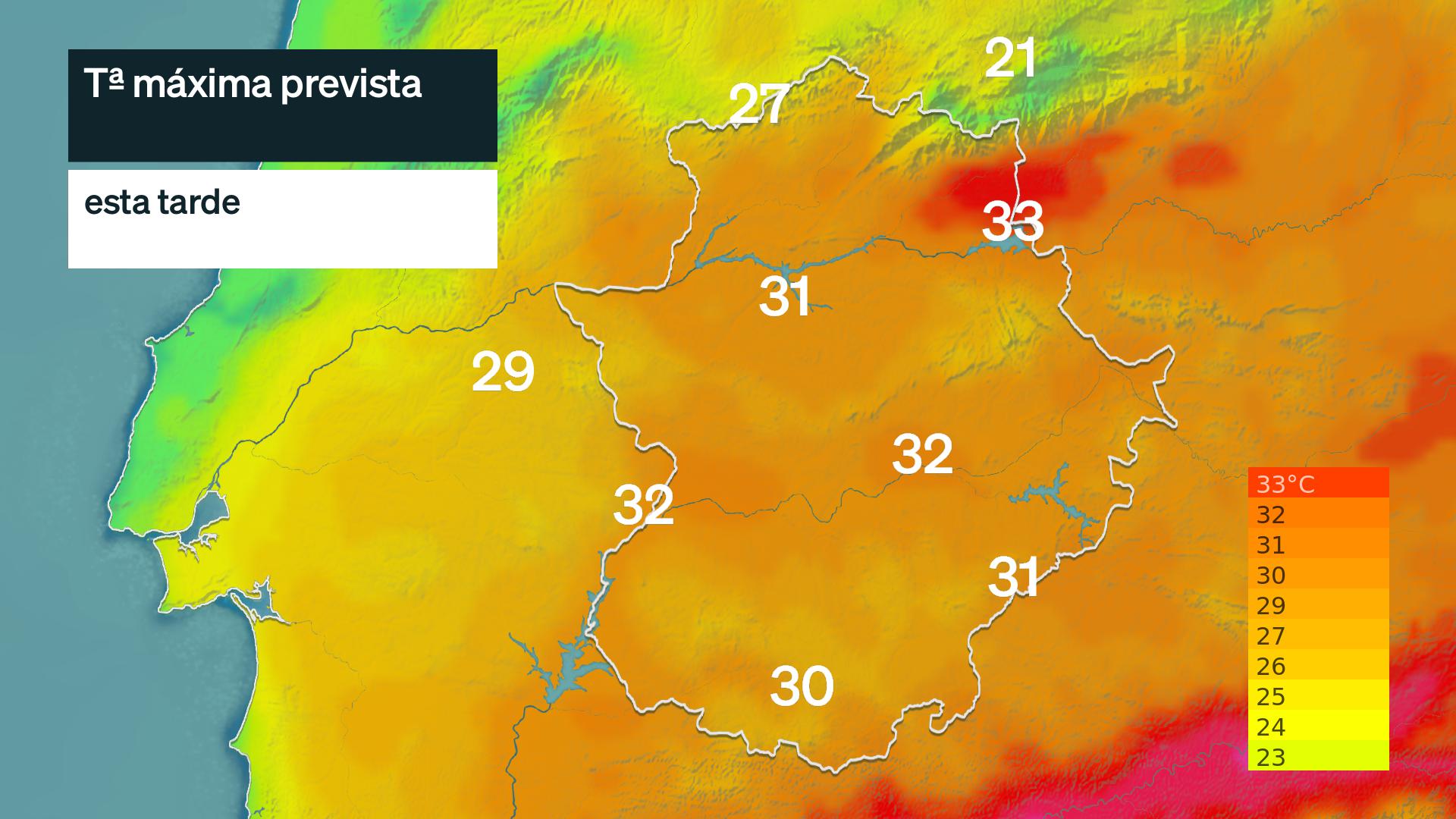 Temperatura máxima prevista para hoy martes 2 de junio
