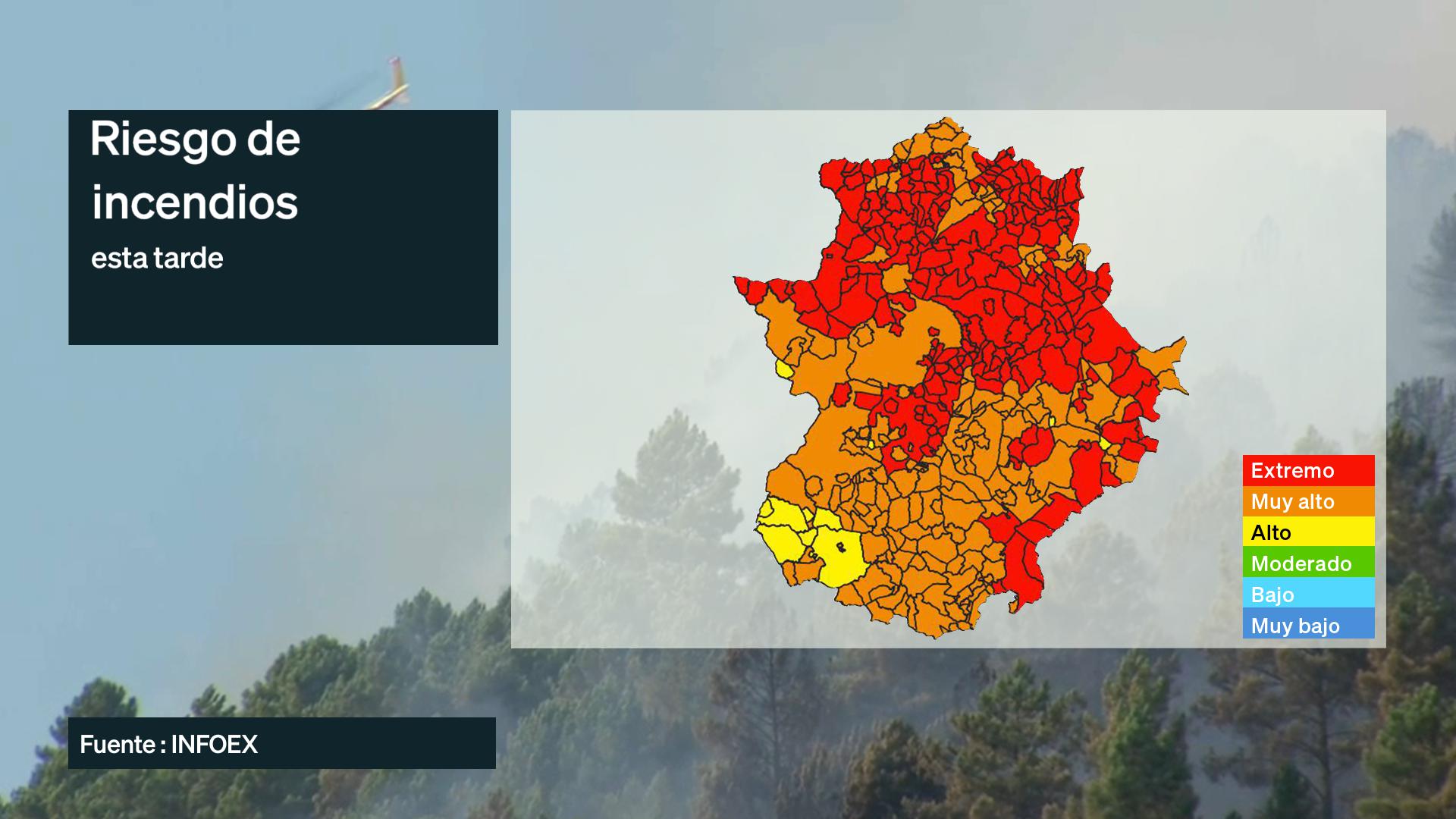 Mapa de riesgos de incendio previstos para hoy viernes 24 de julio