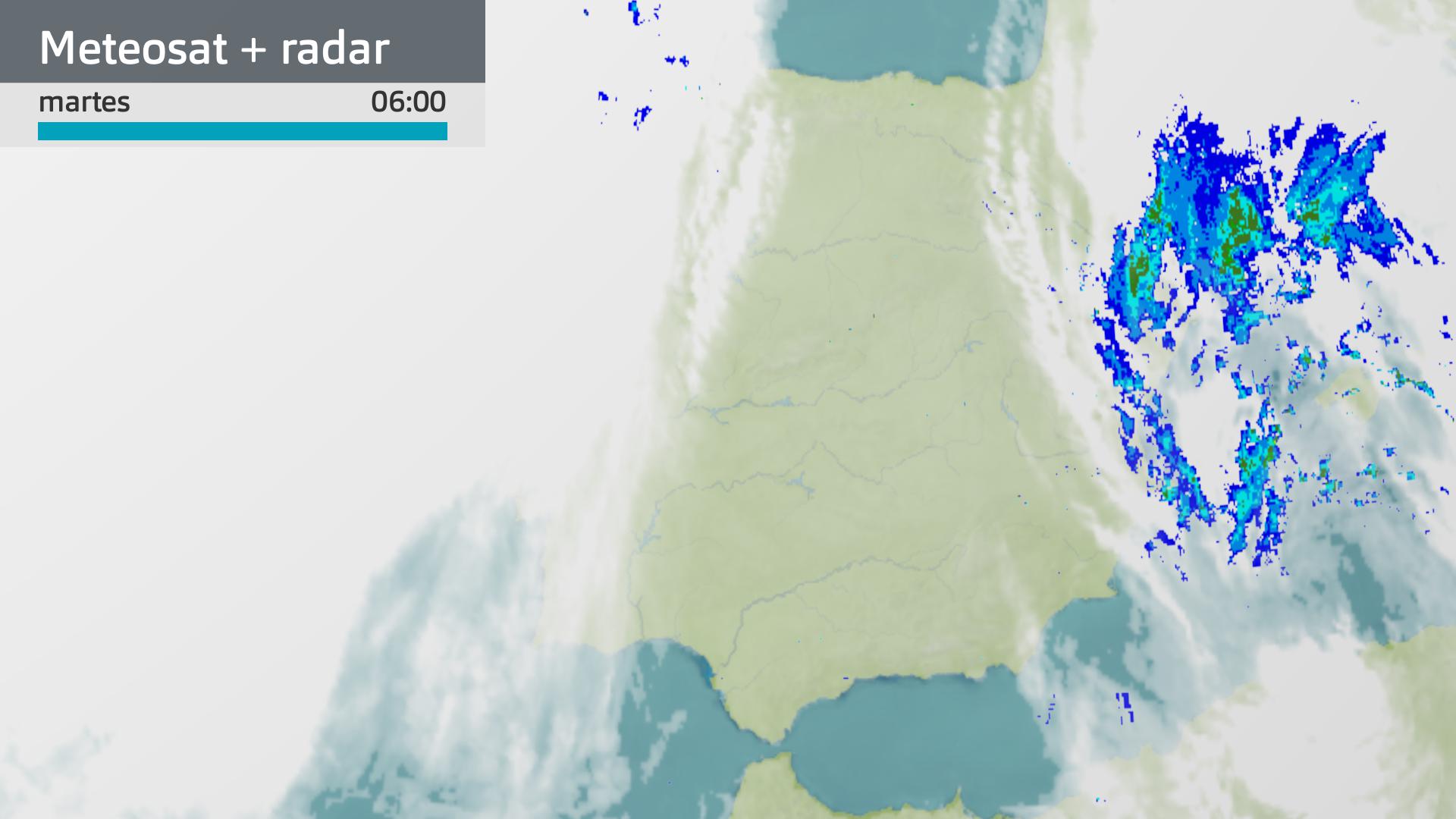 Imagen del Meteosat + radar meteorológico martes 20 de enero 6 h.