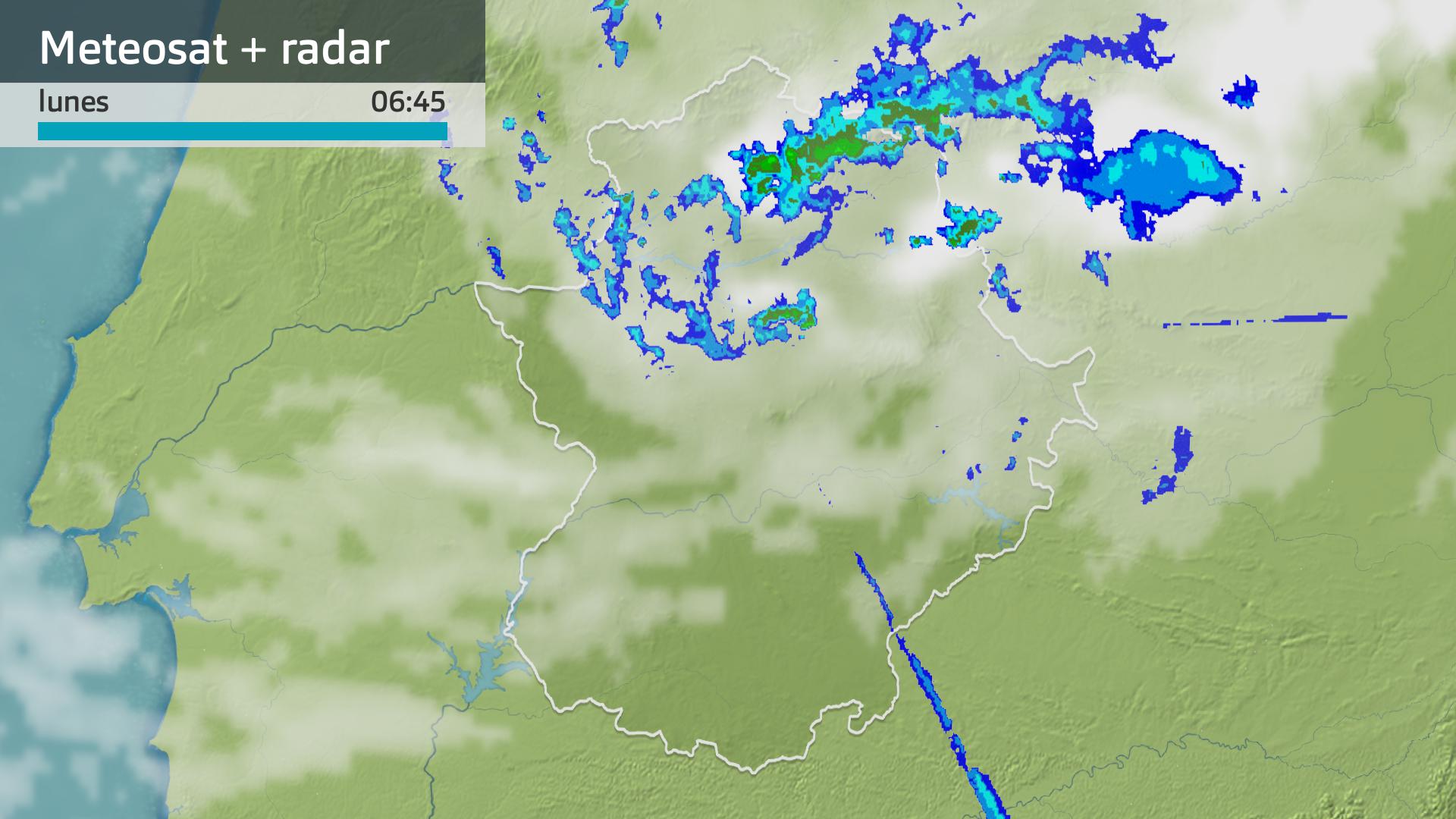 Imagen del Meteosat + radar meteorológico lunes 10 de junio 6:45 h.