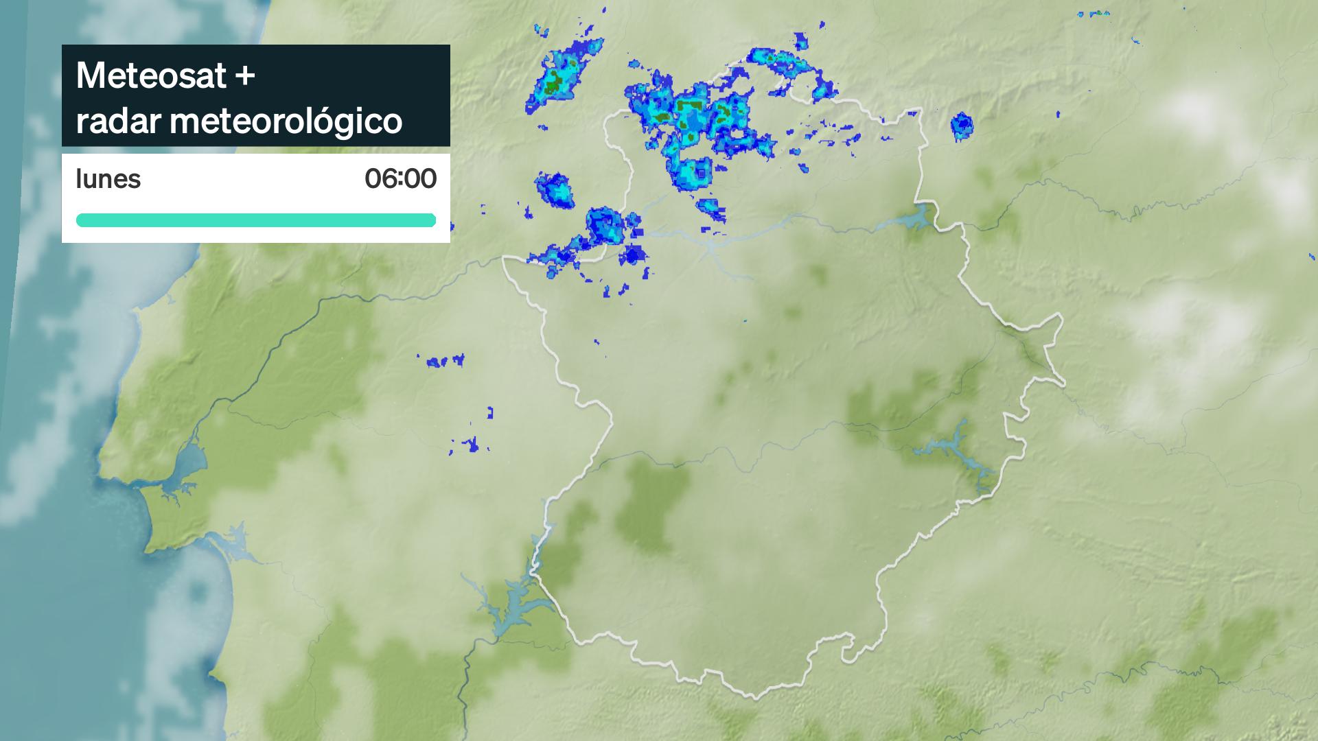 Imagen del Meteosat + radar meteorológico lunes 11 de mayo 6 h.