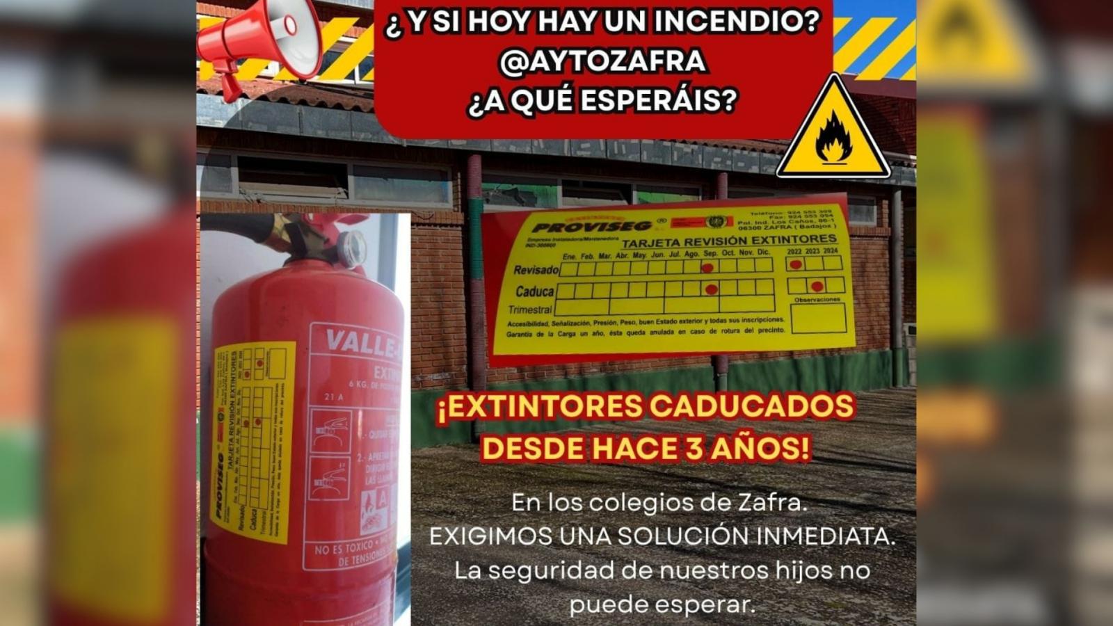 Campaña de las AMPAs de Zafra para denunciar extintores caducados