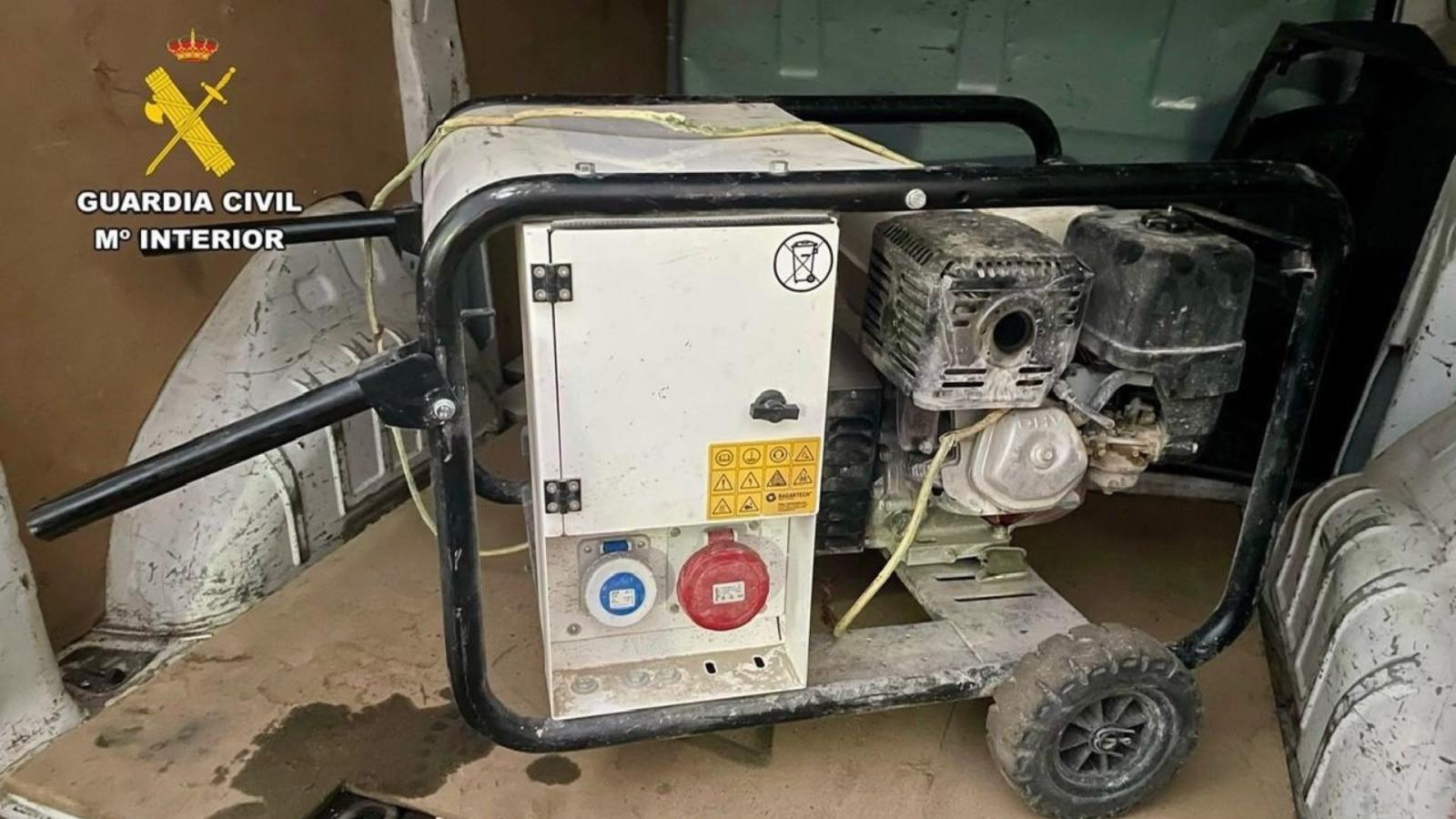 Grupo electrógeno sustraído y recuperado por la Guardia Civil