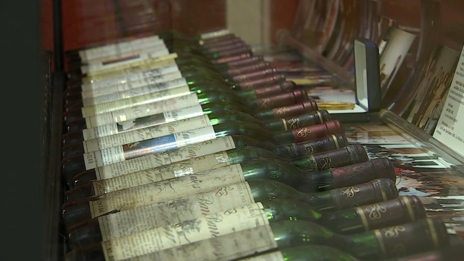 Botellas 'Lar de Barros' expuestas en el Museo del Cava de Almendralejo
